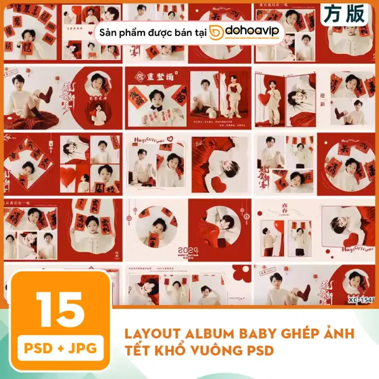 Layout Album Baby ghép ảnh tết khổ vuông psd