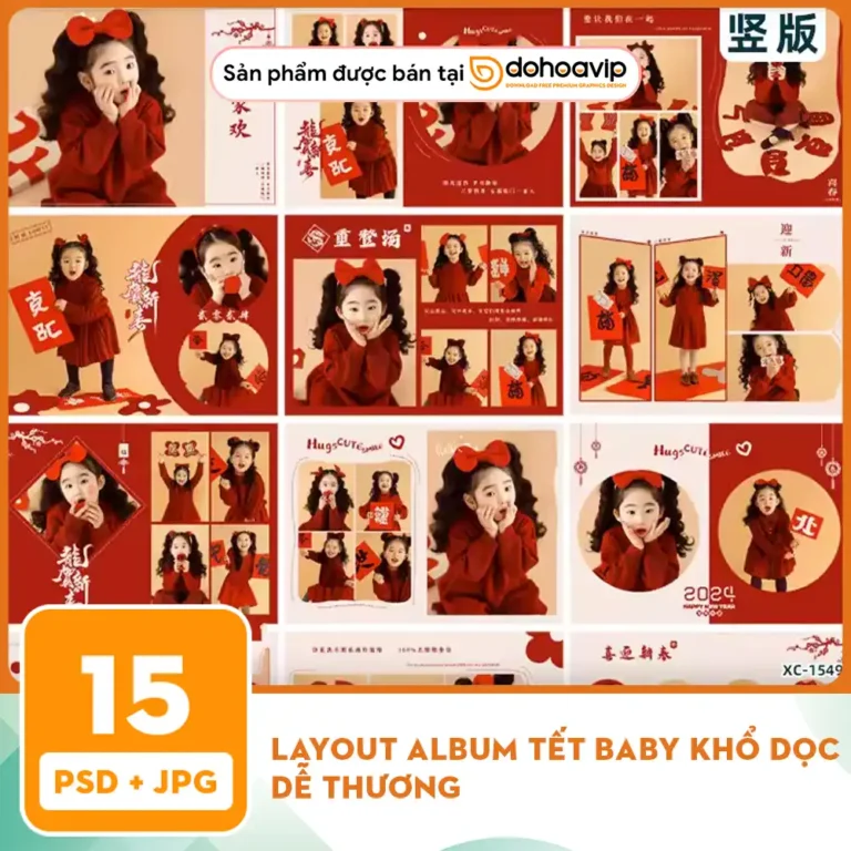 Layout Album Tết Baby khổ dọc dễ thương