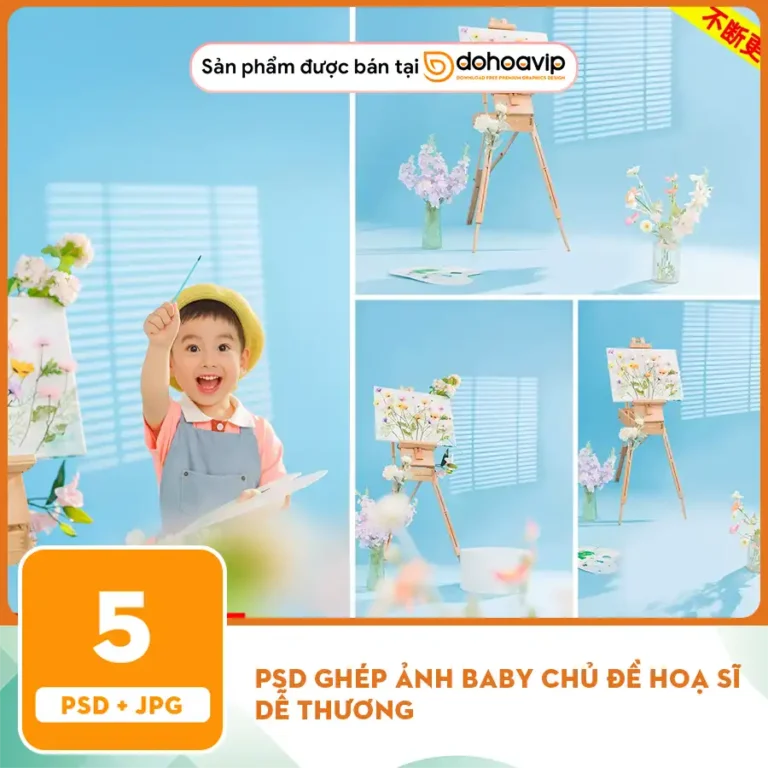 PSD Ghép ảnh baby chủ đề hoạ sĩ dễ thương