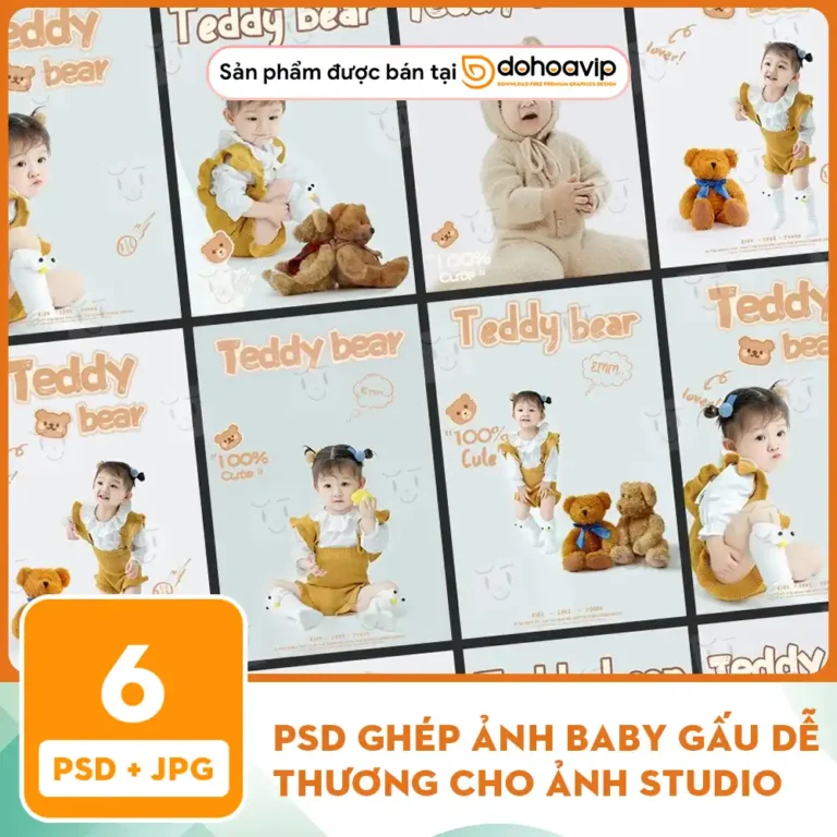 PSD Ghép ảnh baby gấu dễ thương cho ảnh studio