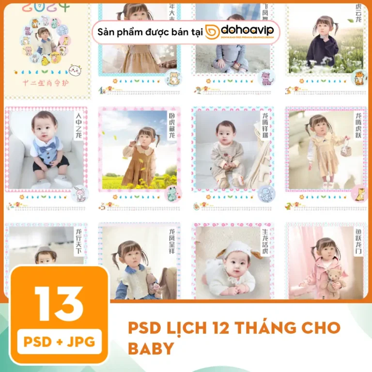 PSD Lịch 12 tháng cho babys