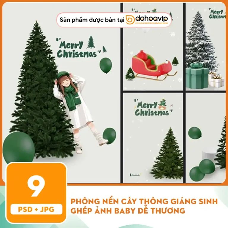 Phông nền cây thông giáng sinh ghép ảnh baby dễ thương