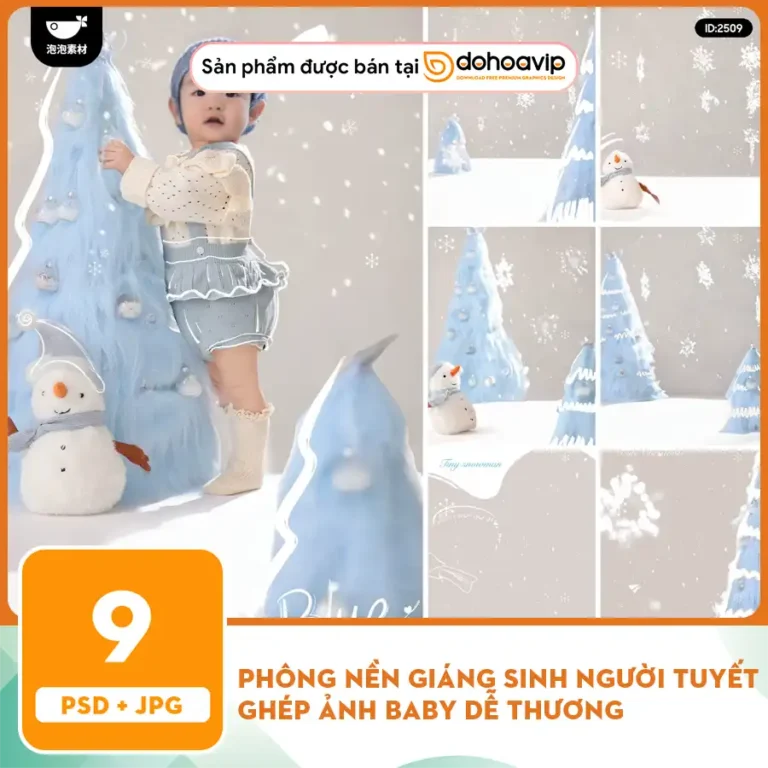 Phông nền giáng sinh người tuyết ghép ảnh baby dễ thương